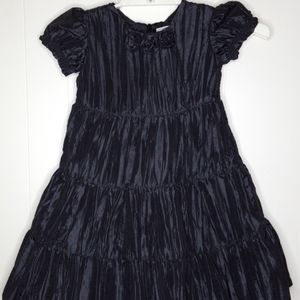 Hanna Andersson Fancy Girls Black Dress 110 Size 5 Short Sleeves Rosettes